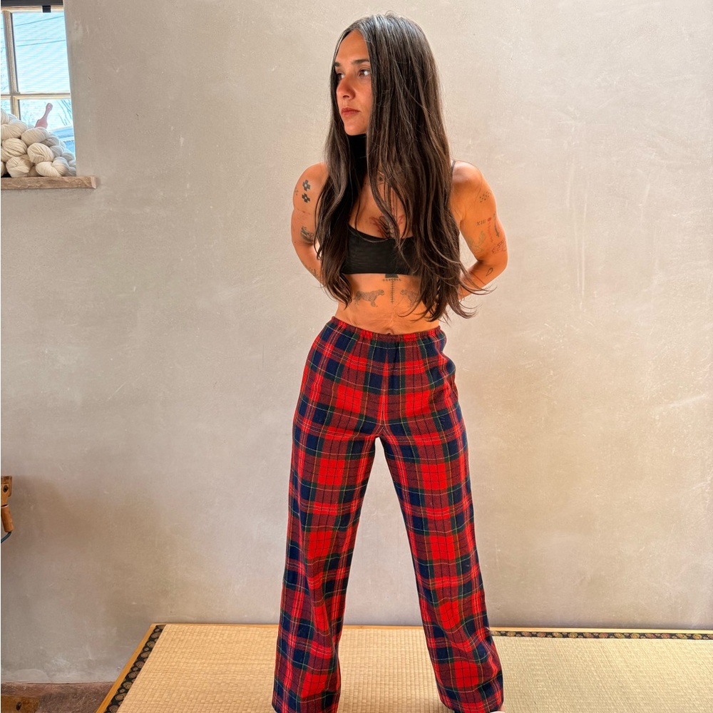 Pendleton Red and Navy Plaid Wide-Leg Pants